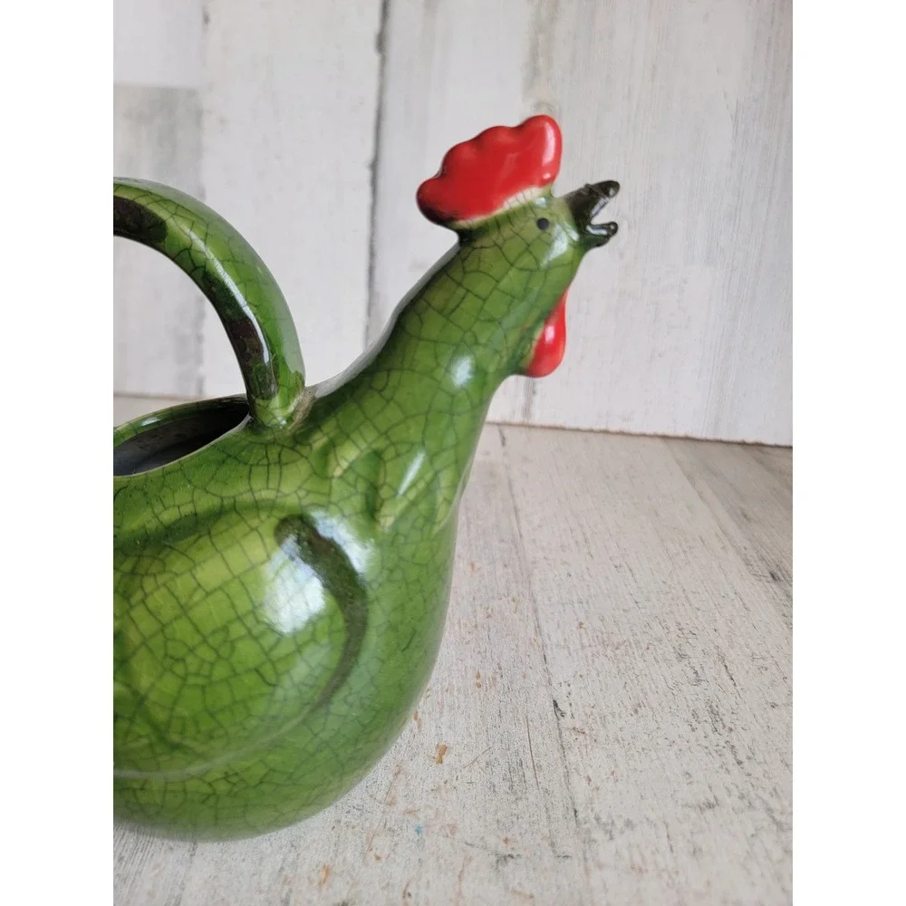 Vintage green chicken watering can picture hen ceramic kitchen home decor